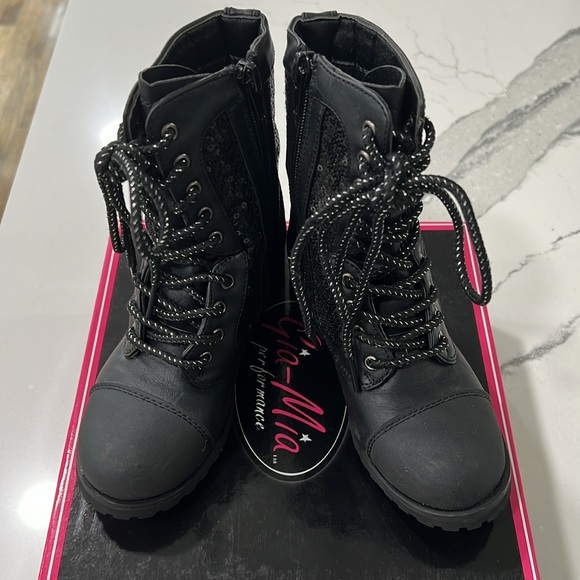 Gia Mia Performance Black Sequin Combat Boots Dance - Picture 2 of 5